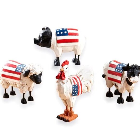 Set of 4 Patriotic Farm Animal Figurines - Picture 2 of 3